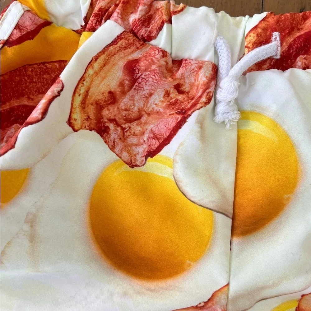 Romey loves Lulu bacon and eggs graphic print swim trunks boys 12 months